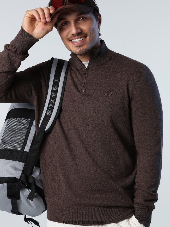 moški North Sails kakavov melange pulover s pol zadrgo oblačila ZBDXNV730
