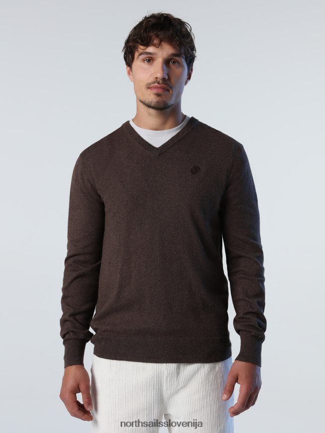 moški North Sails kakavov melange pulover z v-izrezom oblačila ZBDXNV775