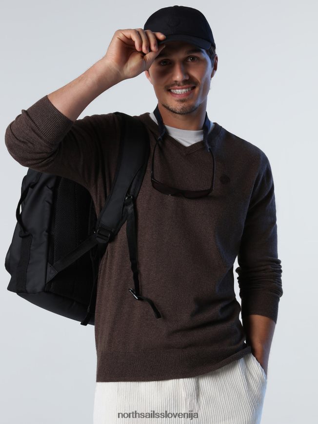 moški North Sails kakavov melange pulover z v-izrezom oblačila ZBDXNV775