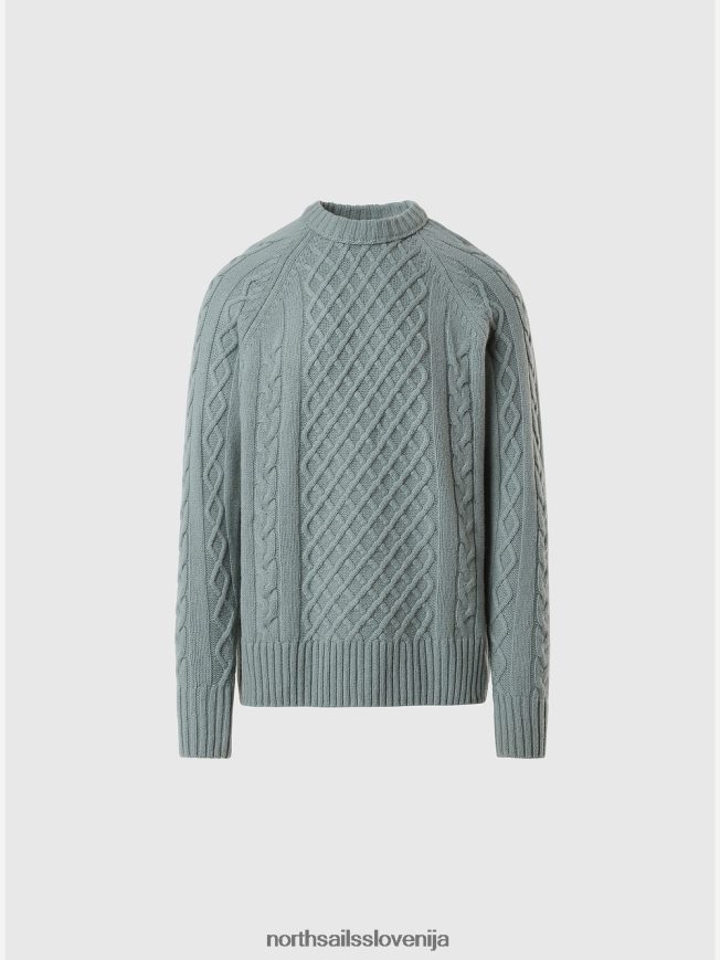 moški North Sails mineralno modra kabelsko pleten skakalec oblačila ZBDXNV768