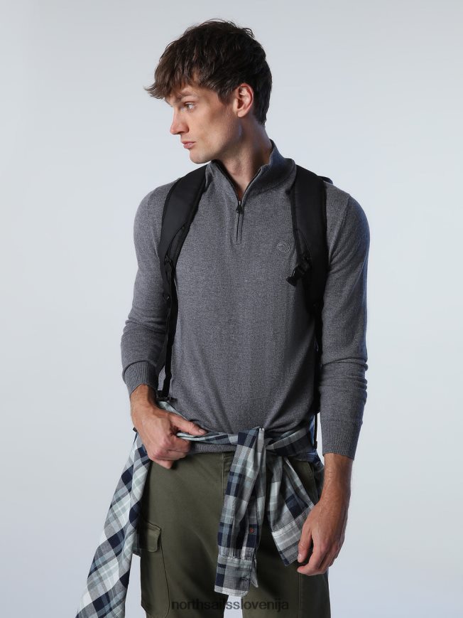 moški North Sails srednje siv melange pulover s pol zadrgo oblačila ZBDXNV732