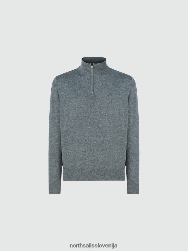 moški North Sails srednje siv melange pulover s pol zadrgo oblačila ZBDXNV732