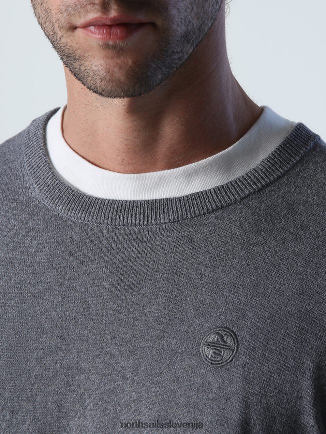 moški North Sails srednje siv melange pulover z okroglim izrezom oblačila ZBDXNV910