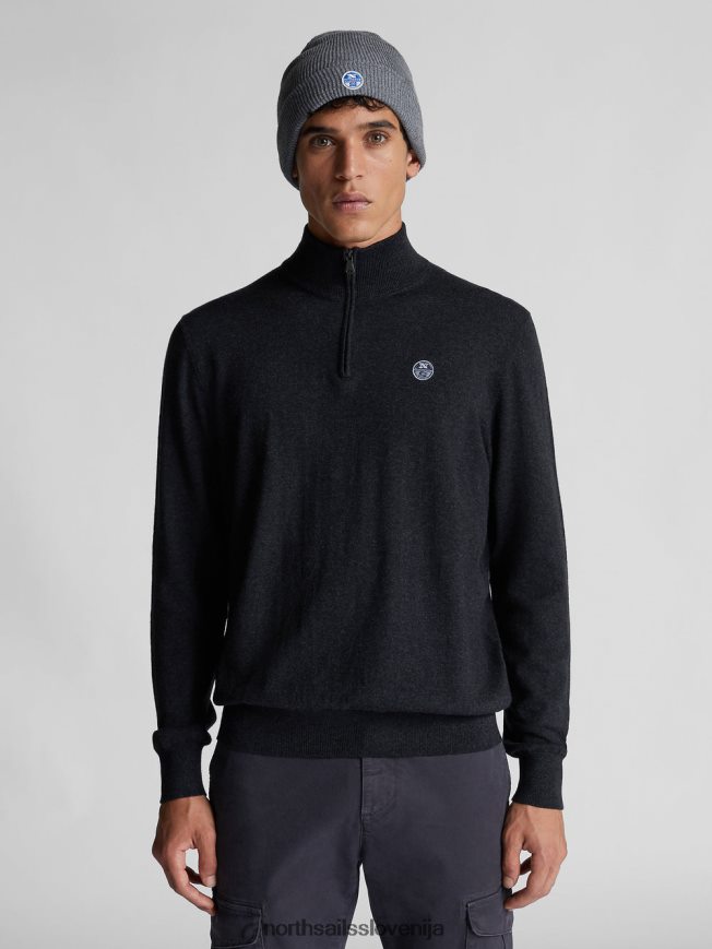 moški North Sails temno siv melanž pulover s pol zadrgo oblačila ZBDXNV1321