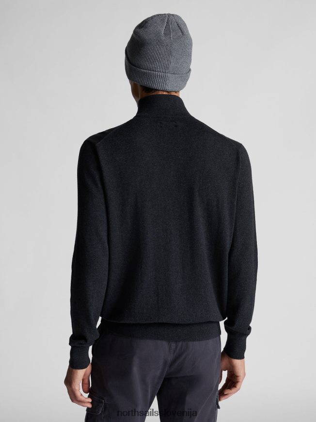 moški North Sails temno siv melanž pulover s pol zadrgo oblačila ZBDXNV1321
