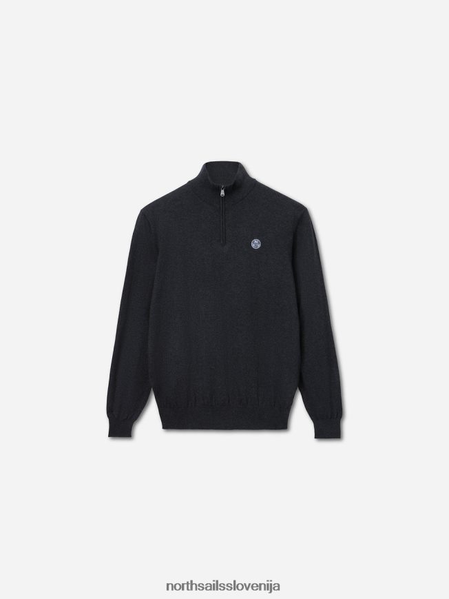 moški North Sails temno siv melanž pulover s pol zadrgo oblačila ZBDXNV1321