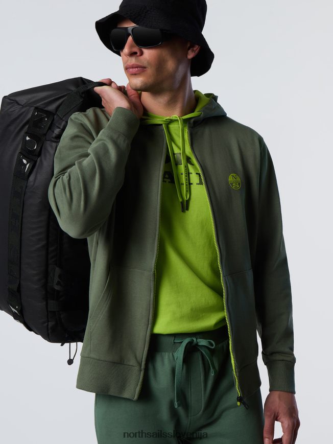 moški North Sails vojaško zelena pulover s kapuco s polno zadrgo oblačila ZBDXNV282