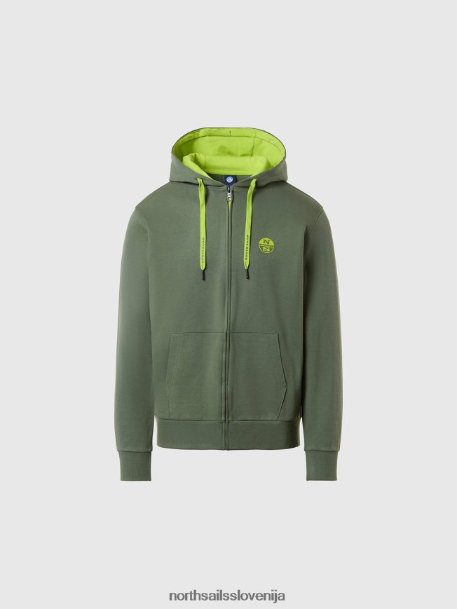moški North Sails vojaško zelena pulover s kapuco s polno zadrgo oblačila ZBDXNV282