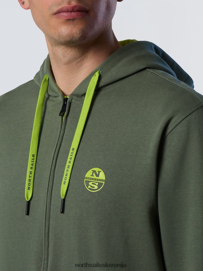 moški North Sails vojaško zelena pulover s kapuco s polno zadrgo oblačila ZBDXNV282